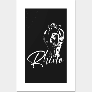 Rhinoceros on a black background Posters and Art